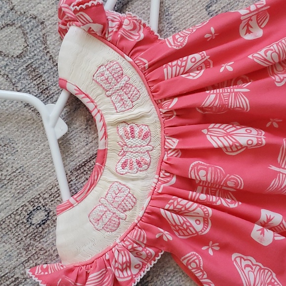 Poppy Kids Co Baby Girls Pink Smocked Embroidered Butterfly Outfit Sz6m - Picture 3 of 8